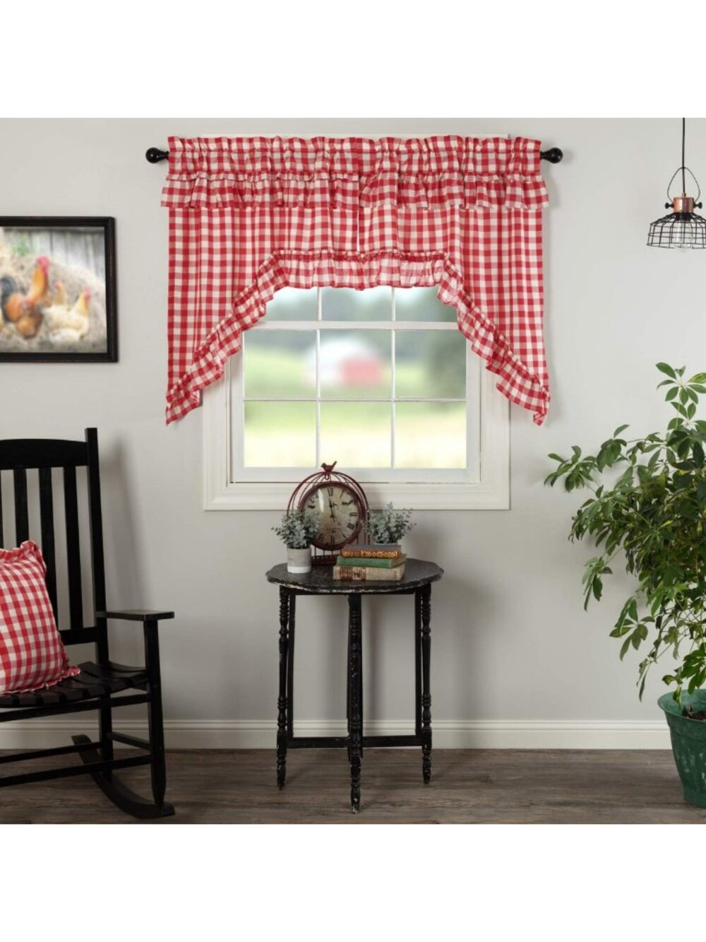 VHC Brands Annie Buffalo Check Cotton Farmhouse Kitchen Curtains Rod Pocket